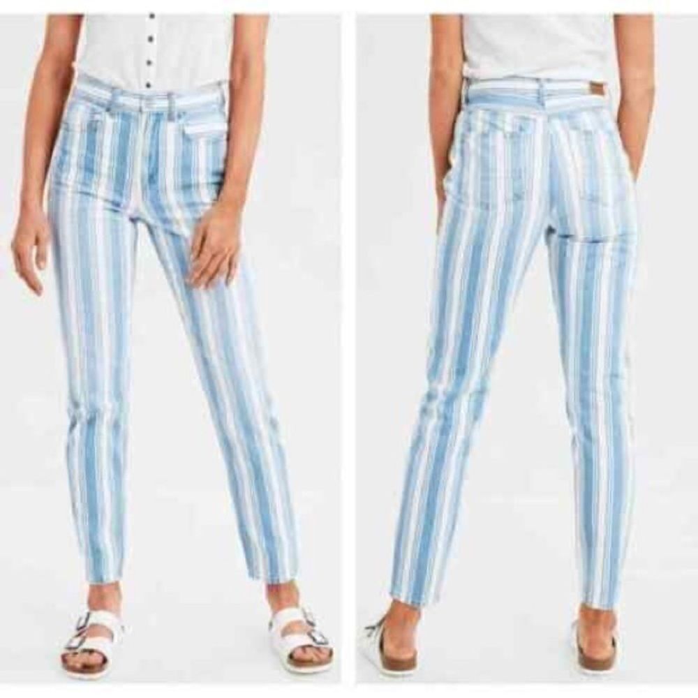 EUC AMERICAN EAGLE MOM JEAN STRIPED 8